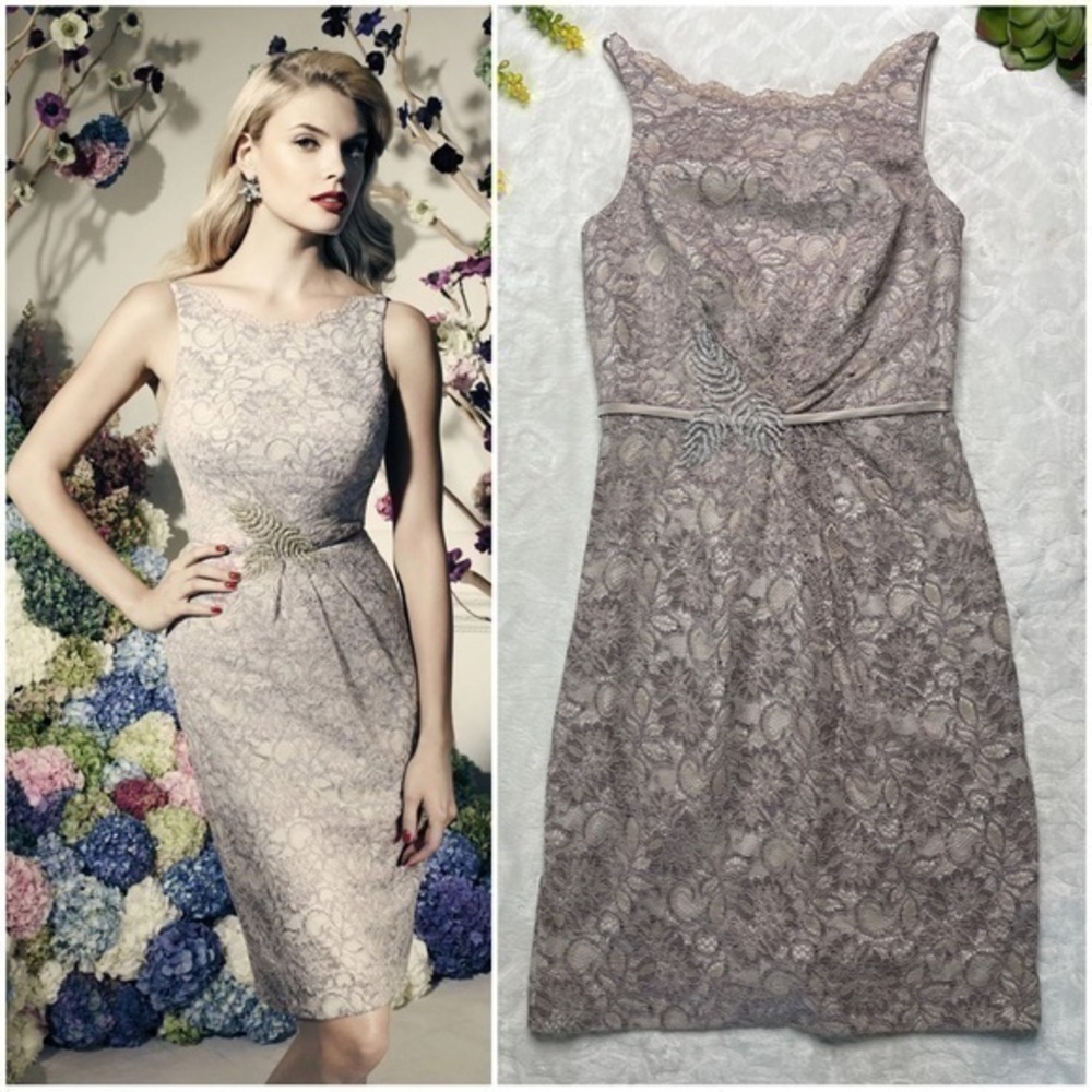 Zac Posen Truly Guipure Lace Sleeveless Special Occasion Dress in Gray Silver 2 - Picture 1 of 16